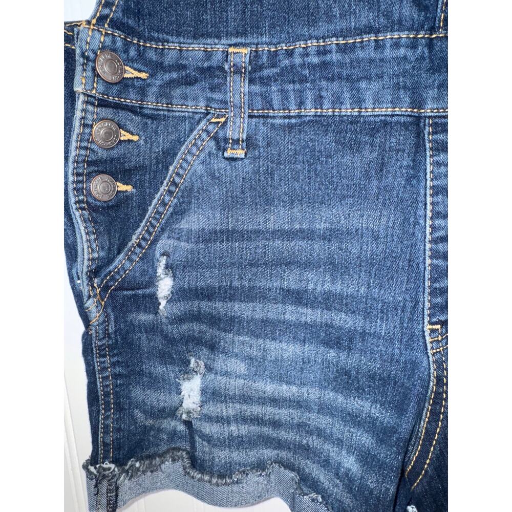 Jordache Vintage L Denim Short Bib Overalls Y2K Retro 90s Dark Wash Distressed - Picture 4 of 6